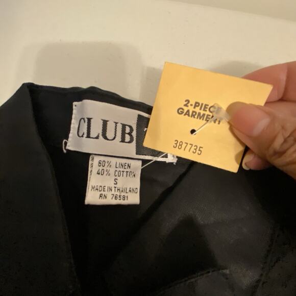 Vintage 90s ClubZ Floral Embroidered Black 2Pc TopShorts OutfitSet LinenCotton S - Picture 5 of 14